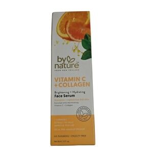 BY NATURE VITAMIN C +COLLAGEN BRIGHTENING +HYDRATING FACE SERUM 3 FL OZ NEW